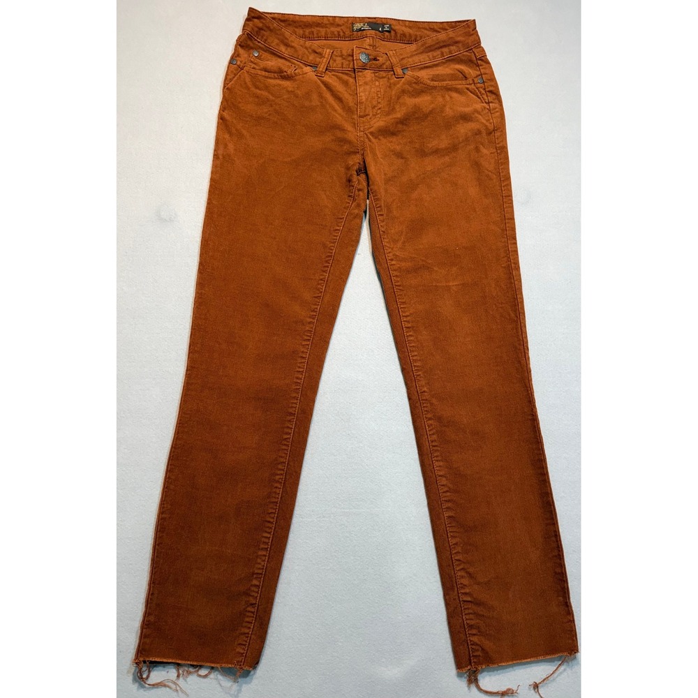 PrAna Womens 98% Cotton Corduroy Skinny Jeans Pants Raw Hem Burnt Orange Size 4
